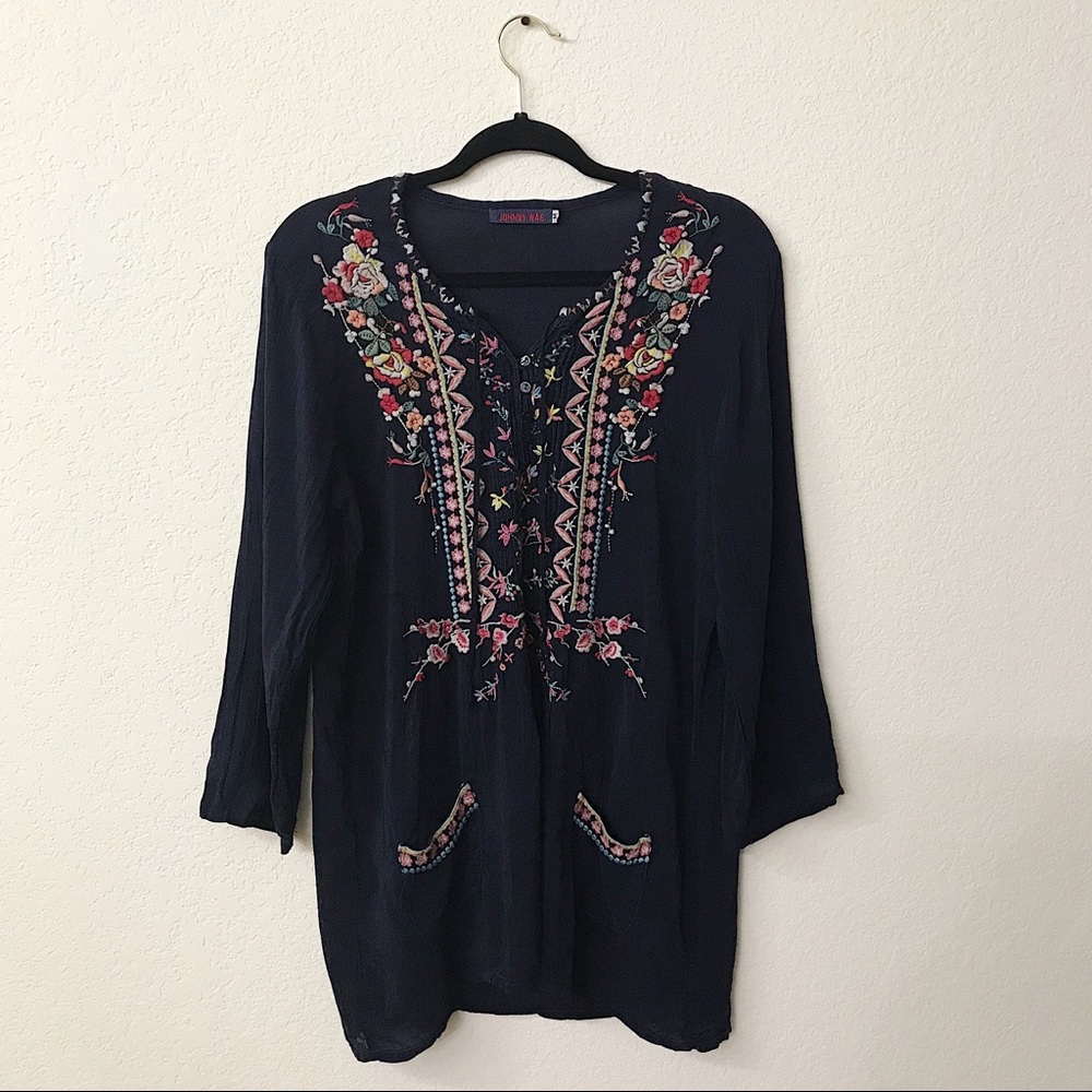 Johnny Was Navy Blue Mosaic Tile Tunic